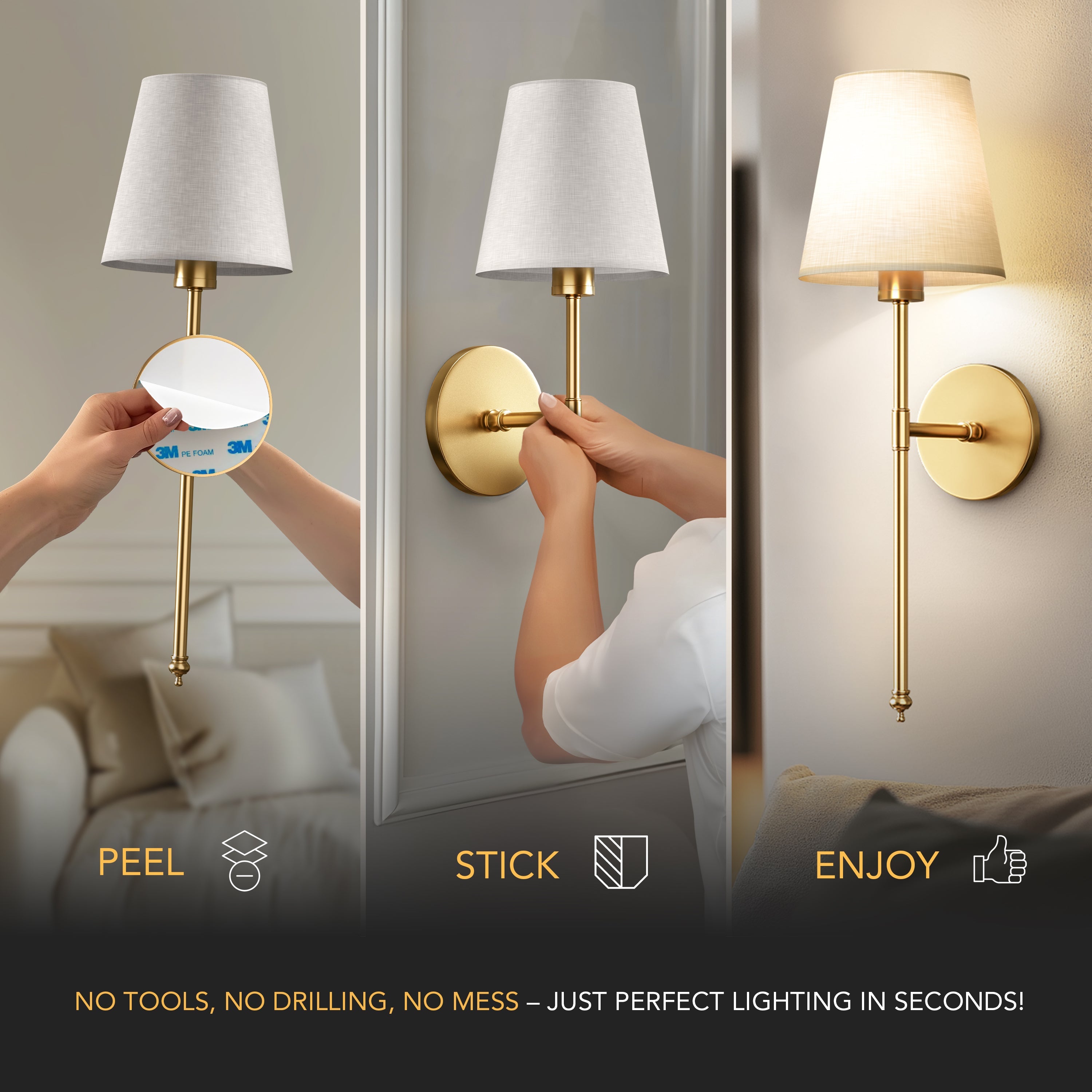 WIRELESS WALL SCONCE (SET OF 2 + 2 BULBS INCLUDED)